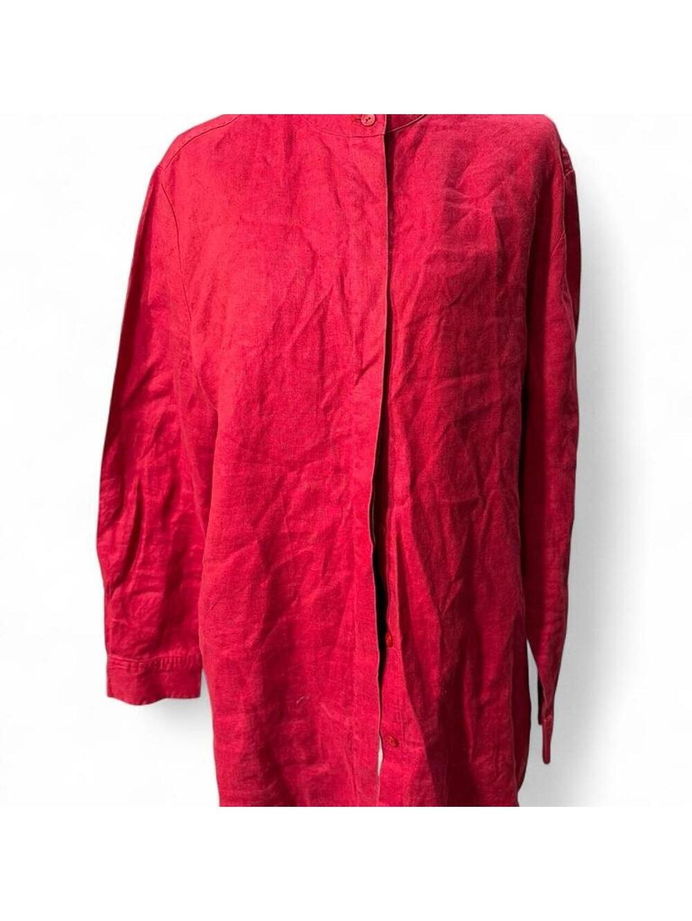 Madison Studio 100% Linen Long Sleeve Tunic Blouse Mandarin Collar Magenta - L